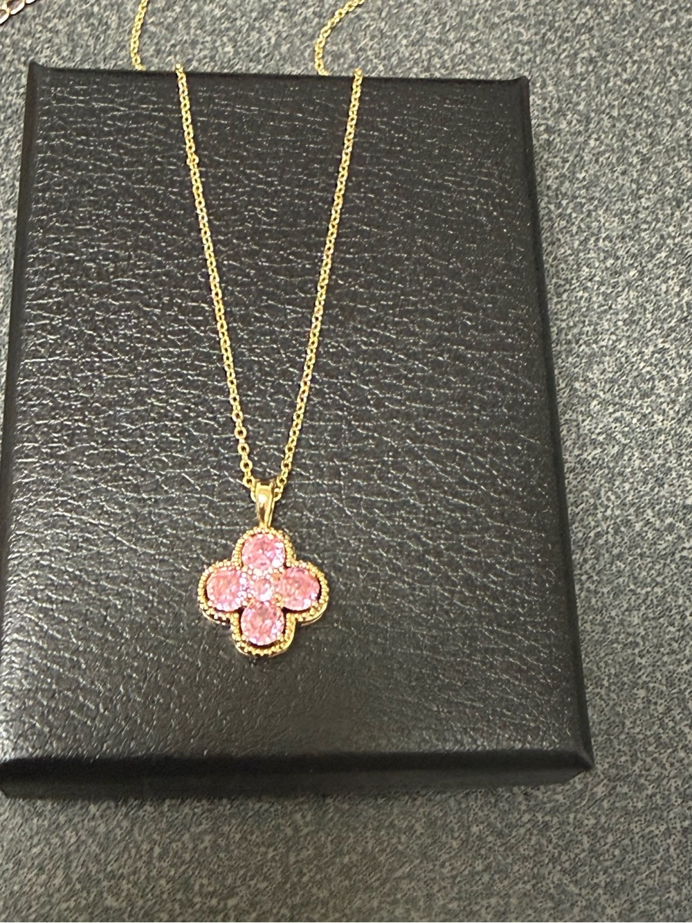 18K Gold Filled Necklace with Pink Clover Pendant